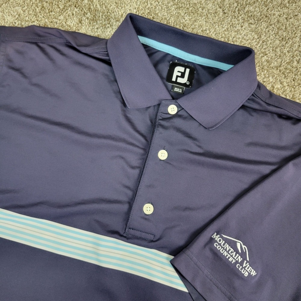 FootJoy Mens Large Navy Blue Striped Performance Stretch Polo Short Sleeve